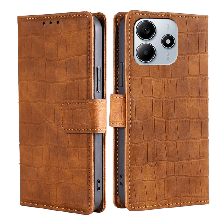 

For Redmi Note 14 5G Skin Feel Crocodile Magnetic Clasp Leather Phone Case(Brown)