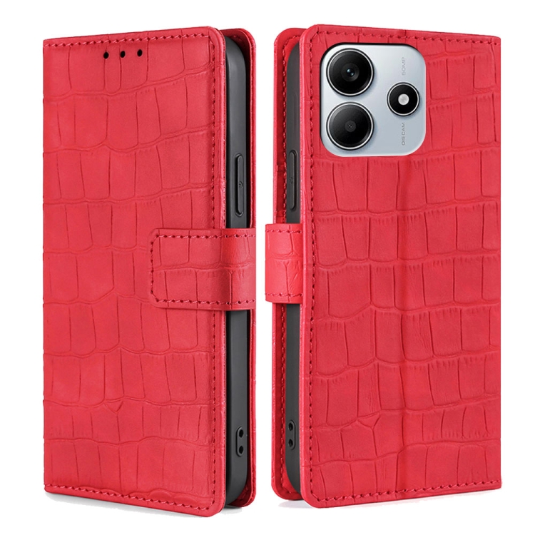 

For Redmi Note 14 5G Skin Feel Crocodile Magnetic Clasp Leather Phone Case(Red)