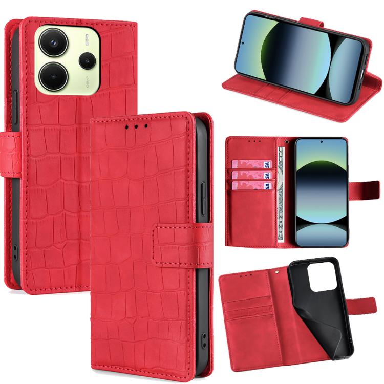 

For Redmi Note 14 4G 163.25mm Skin Feel Crocodile Magnetic Clasp Leather Phone Case(Red)