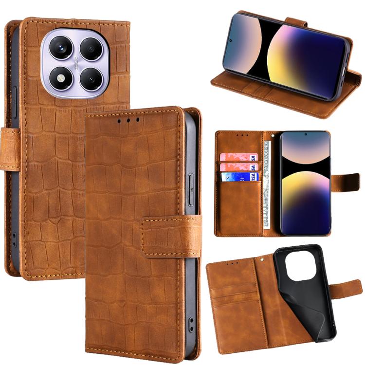 

For Redmi Note 14 Pro 4G Skin Feel Crocodile Magnetic Clasp Leather Phone Case(Brown)