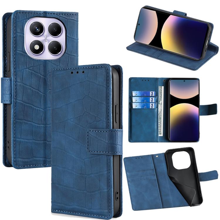 

For Redmi Note 14 Pro 4G Skin Feel Crocodile Magnetic Clasp Leather Phone Case(Blue)
