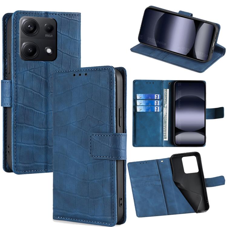 

For Redmi Note 14S 4G Skin Feel Crocodile Magnetic Clasp Leather Phone Case(Blue)