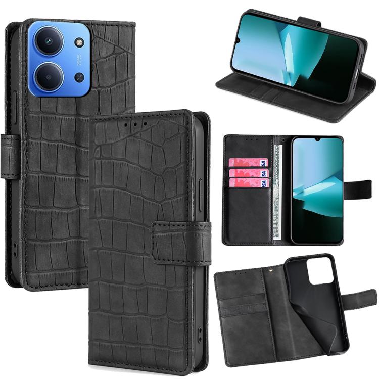 

For Redmi 15C 5G / 4G EU 173mm / Poco C85 5G Skin Feel Crocodile Magnetic Clasp Leather Phone Case(Black)