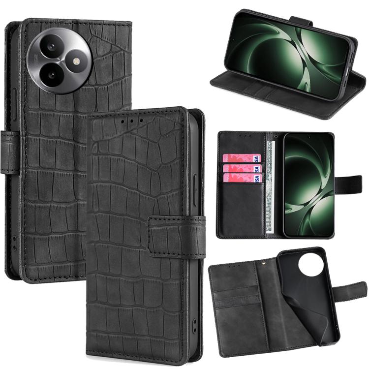 

For Redmi K80 Ultra Skin Feel Crocodile Magnetic Clasp Leather Phone Case(Black)