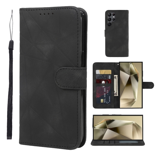 

For Samsung Galaxy S25 Ultra 5G Skin Feel Geometric Lines Leather Phone Case(Black)