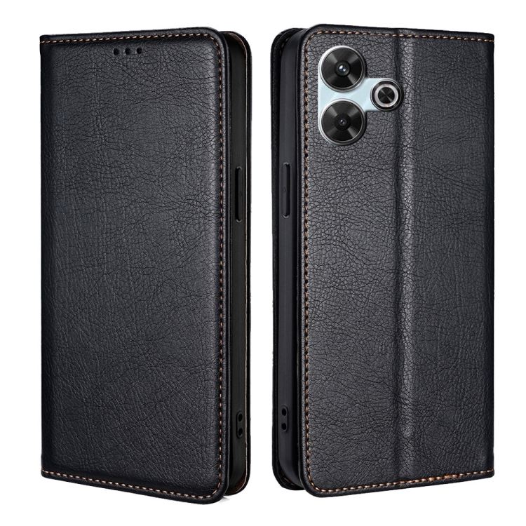

For Redmi 13 4G Gloss Oil Solid Color Magnetic Leather Phone Case(Black)