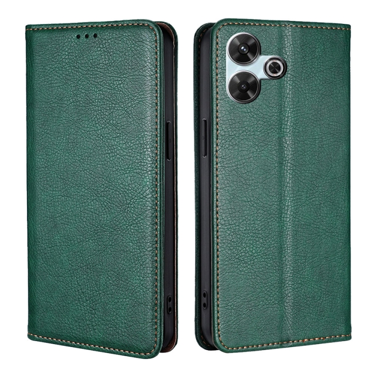 

For Redmi 13 4G Gloss Oil Solid Color Magnetic Leather Phone Case(Green)