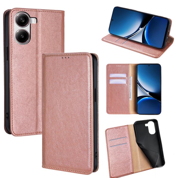 

For Redmi Turbo 4 Gloss Oil Solid Color Magnetic Leather Phone Case(Rose Gold)