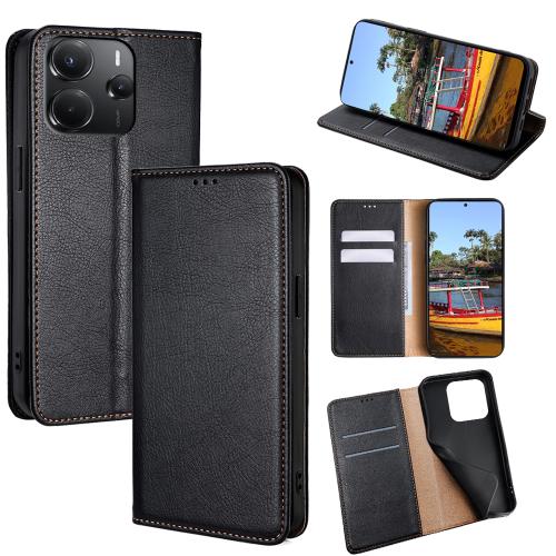 

For Redmi Note 14 4G 164.84mm Gloss Oil Solid Color Magnetic Leather Phone Case(Black)