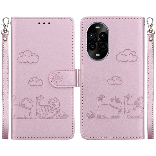 

For Huawei nova 13 Pro Cute Cats RFID Leather Phone Case(Rose Gold)