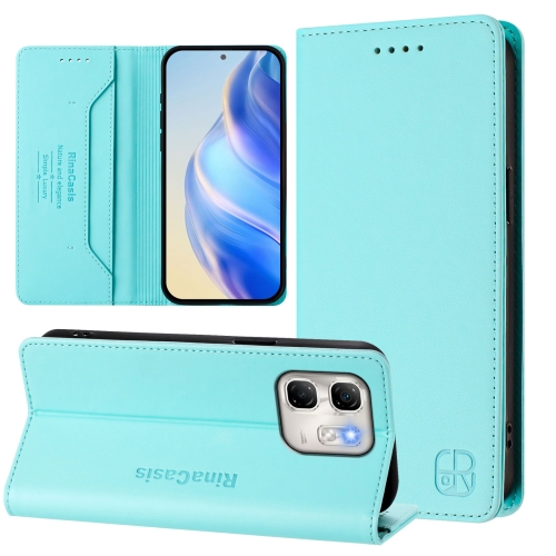 

For Infinix Hot 50i 5G / Smart 9 4G RC01 Dual-Folded Magnetic Suction RFID Leather Phone Case(Mint Green)