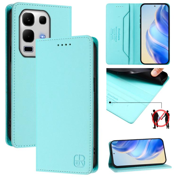 

For Infinix Note 50s RC01 Dual-Folded Magnetic Suction RFID Leather Phone Case(Mint Green)