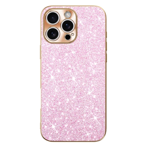 

For iPhone 16 Pro Max Electroplating Star Diamond CD Texture Lens Ring Phone Case(Pink)