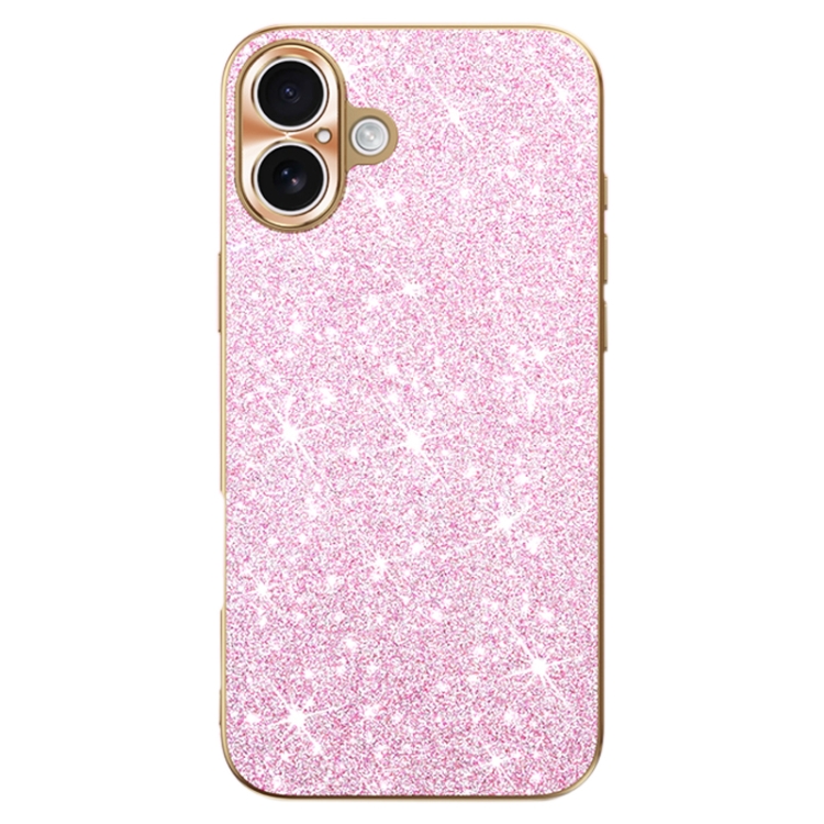 

For iPhone 16 Electroplating Star Diamond CD Texture Lens Ring Phone Case(Pink)