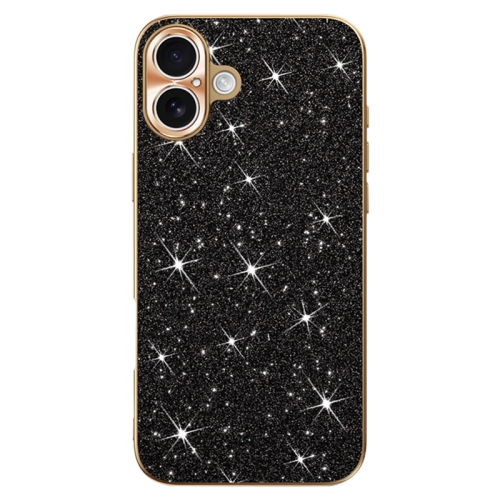 

For iPhone 16 Electroplating Star Diamond CD Texture Lens Ring Phone Case(Black)