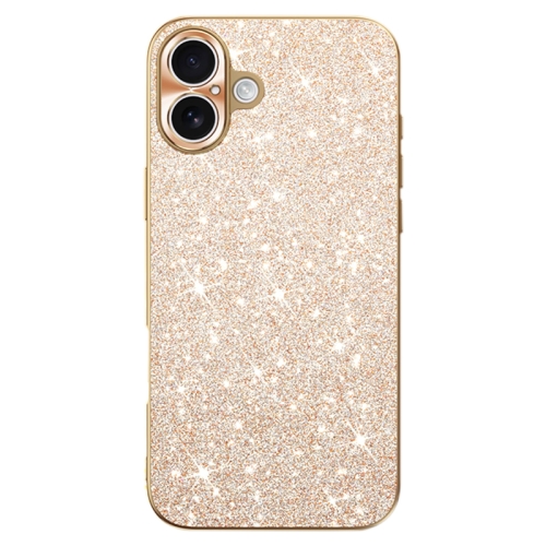 

For iPhone 16 Electroplating Star Diamond CD Texture Lens Ring Phone Case(Gold)