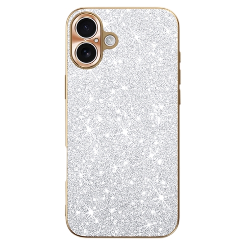

For iPhone 16 Electroplating Star Diamond CD Texture Lens Ring Phone Case(Silver)