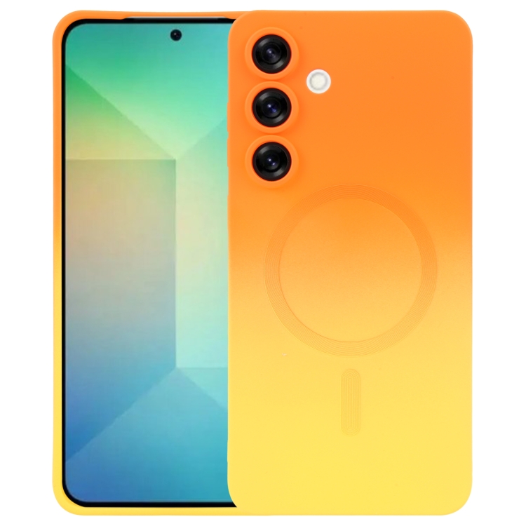

For Samsung Galaxy S25+ 5G Liquid TPU Silicone Gradient MagSafe Phone Case(Orange Yellow)