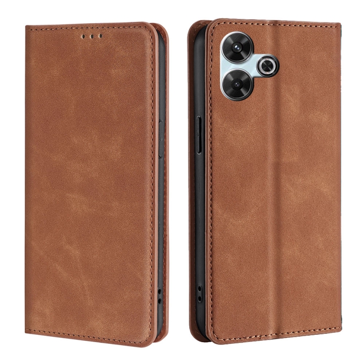 

For Redmi 13 4G Skin Feel Magnetic Leather Phone Case(Light Brown)