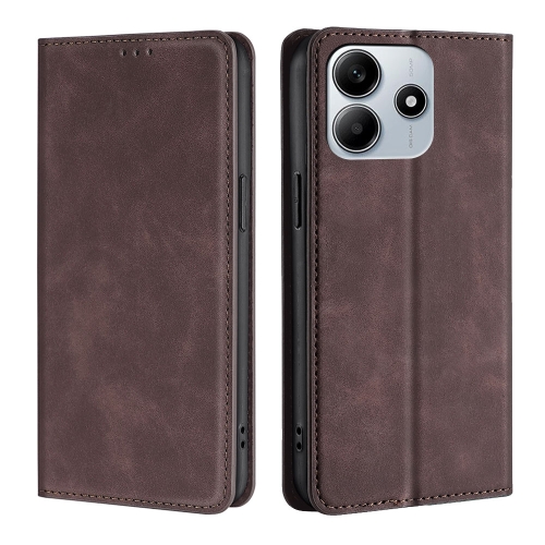 For Redmi Note 14 5G Skin Feel Magnetic Leather Phone Case(Dark Brown)