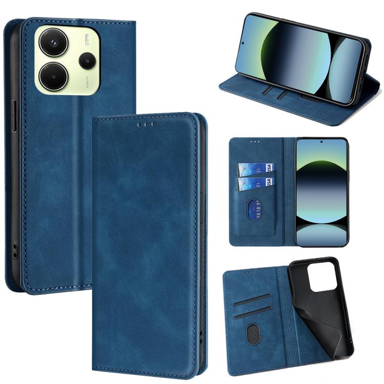 

For Redmi Note 14 4G 163.25mm Skin Feel Magnetic Leather Phone Case(Blue)