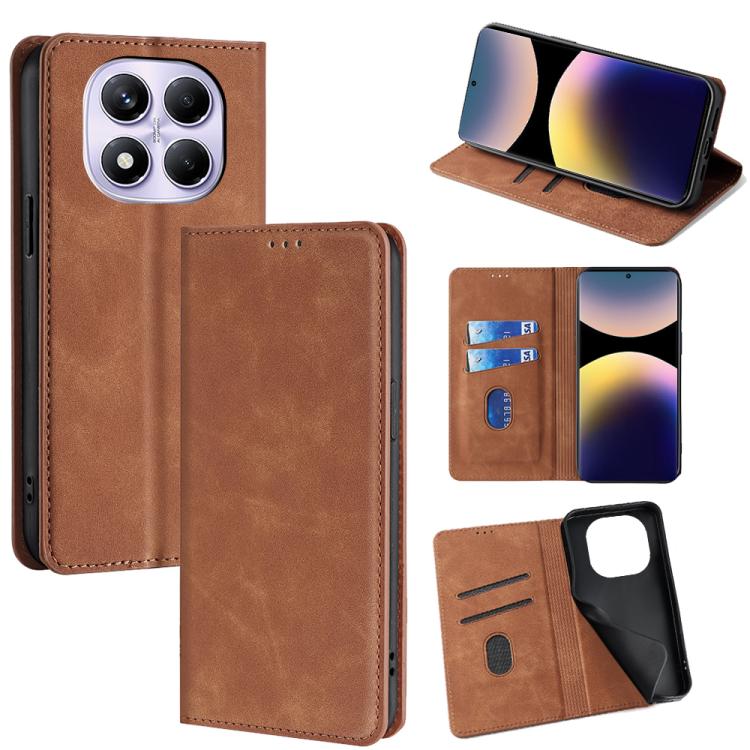 

For Redmi Note 14 Pro 4G Skin Feel Magnetic Leather Phone Case(Light Brown)