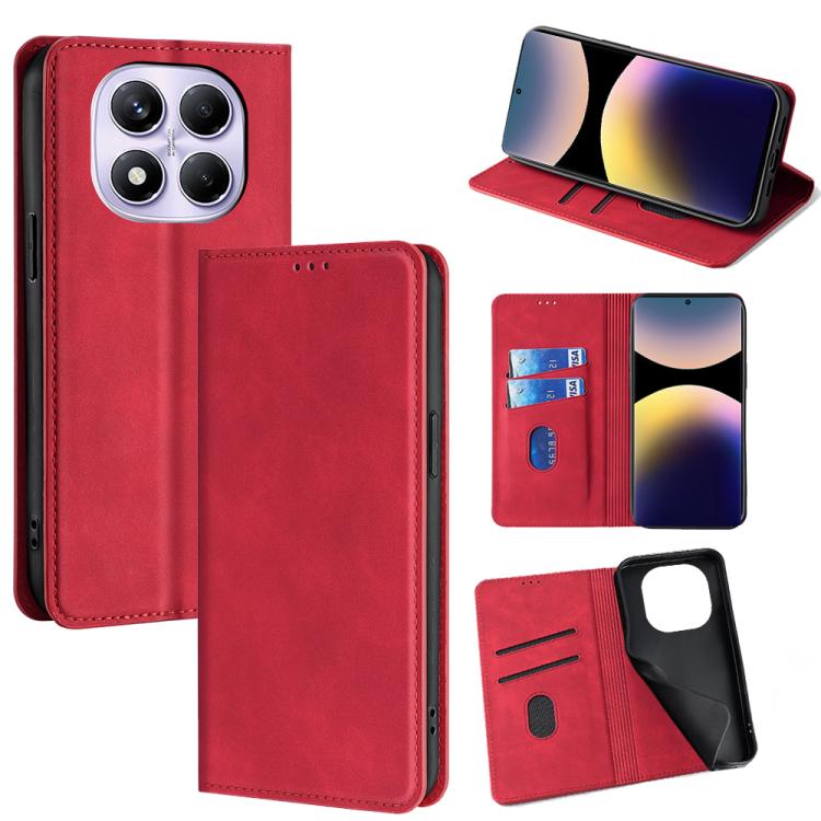 

For Redmi Note 14 Pro 4G Skin Feel Magnetic Leather Phone Case(Red)