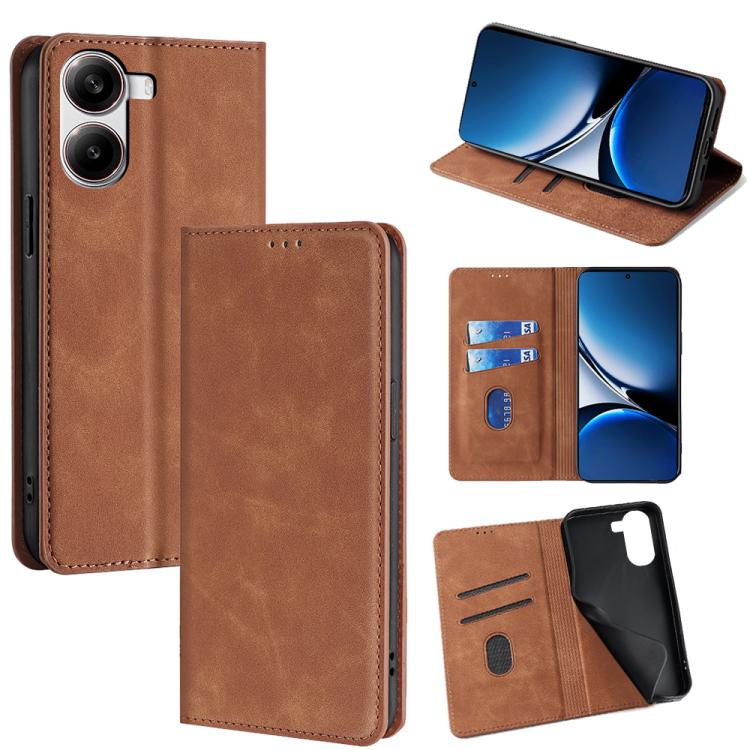 

For Redmi Turbo 4 Skin Feel Magnetic Leather Phone Case(Light Brown)