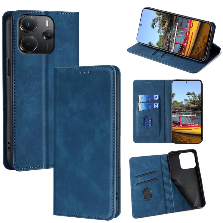 

For Redmi Note 14 4G 164.84mm Skin Feel Magnetic Leather Phone Case(Blue)