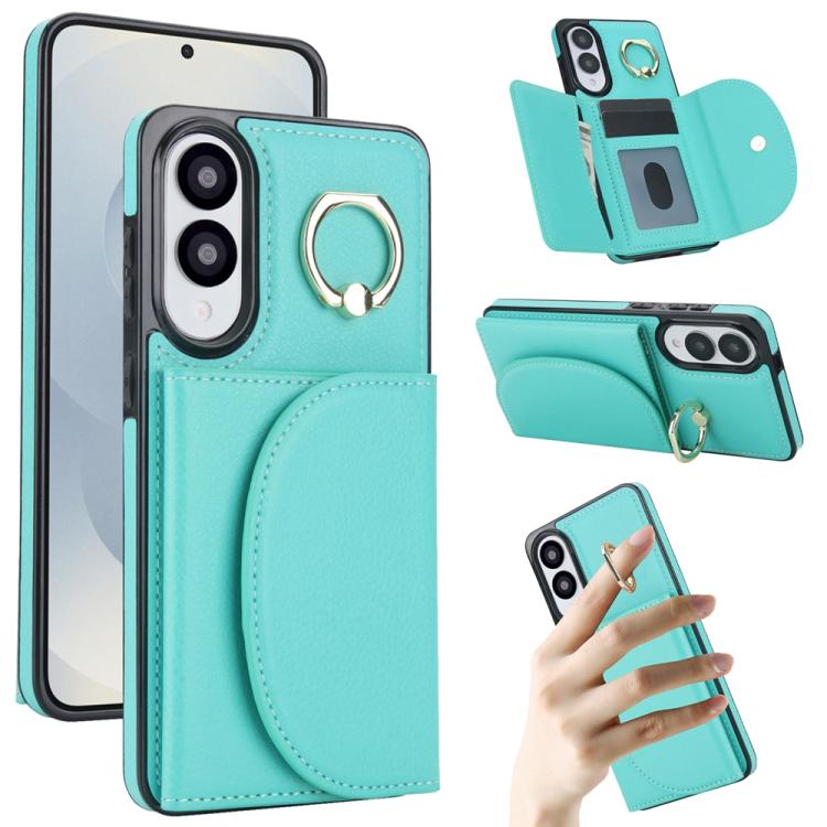 

For Samsung Galaxy S25 Edge 5G Ring Holder Card Bag Skin Feel Phone Case(Green)