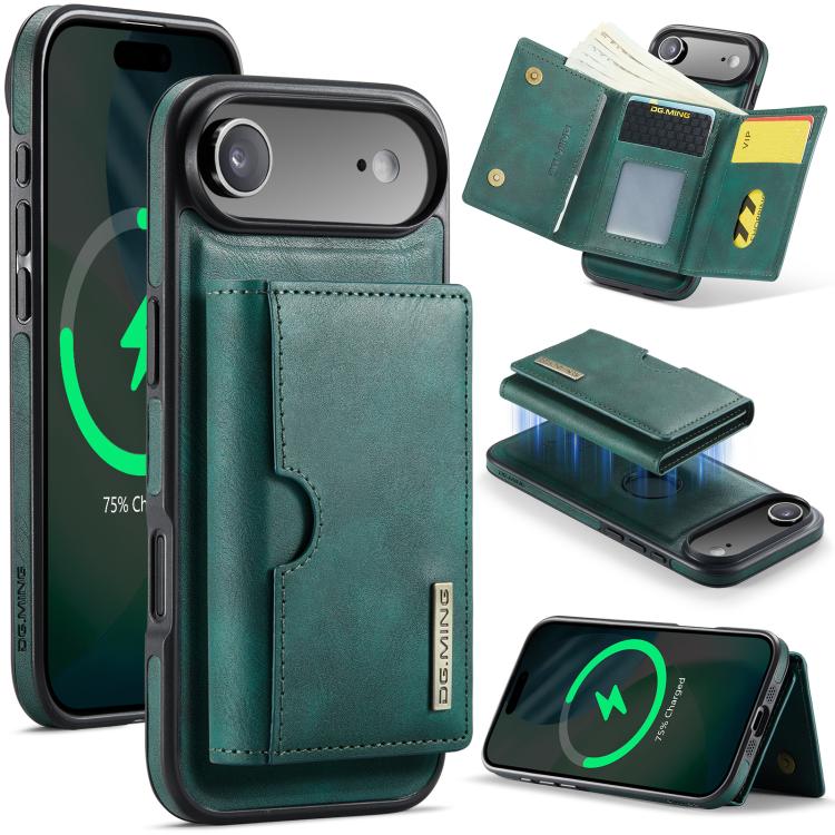

For iPhone Air DG.MING M6 Series RFID Tri-fold Card Bag Removable Leather Phone Case(Green)