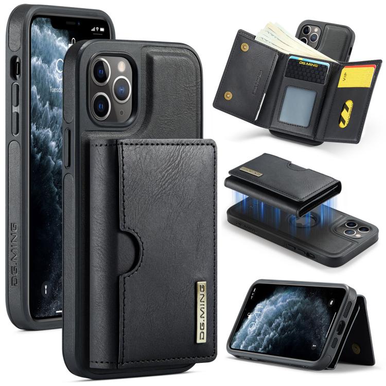 

For iPhone 11 Pro DG.MING M6 Series RFID Tri-fold Card Bag Removable Leather Phone Case(Black)
