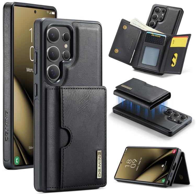 

For Samsung Galaxy S25 Ultra 5G DG.MING M6 Series RFID Tri-fold Card Bag Removable Leather Phone Case(Black)