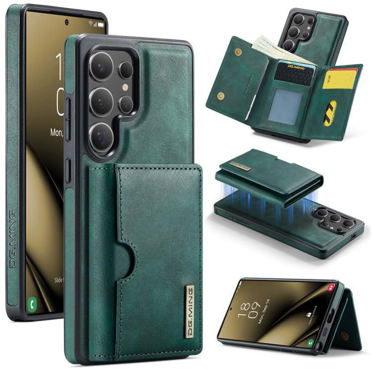 

For Samsung Galaxy S25 Ultra 5G DG.MING M6 Series RFID Tri-fold Card Bag Removable Leather Phone Case(Green)