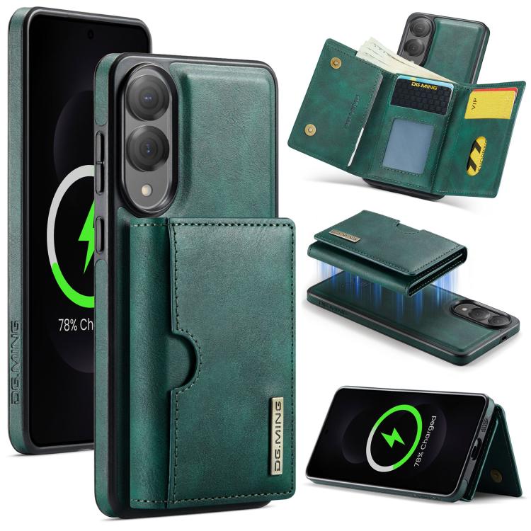 For Samsung Galaxy S25 Edge 5G DG.MING M6 Series RFID Tri-fold Card Bag Removable Leather Phone Case(Green)