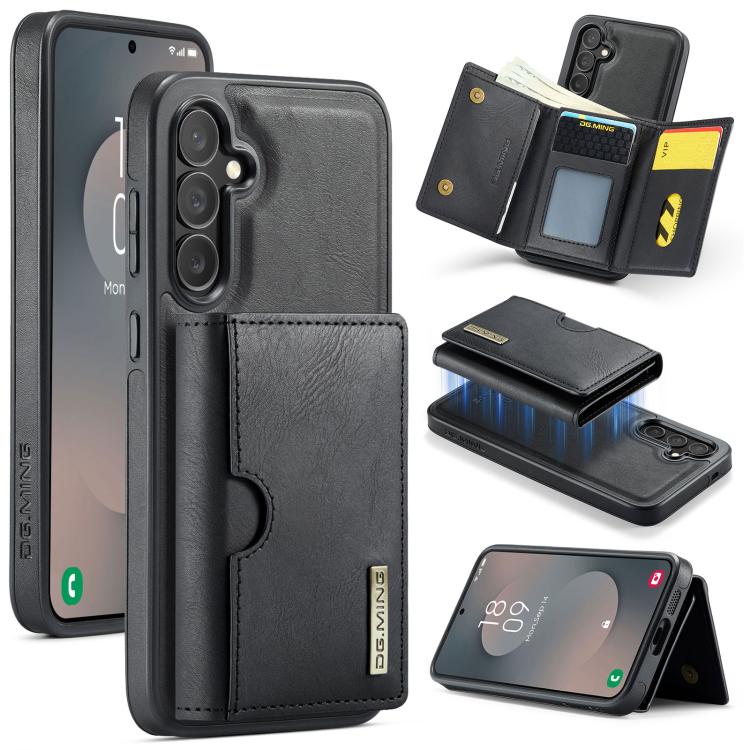 

For Samsung Galaxy S25 FE 5G DG.MING M6 Series RFID Tri-fold Card Bag Removable Leather Phone Case(Black)