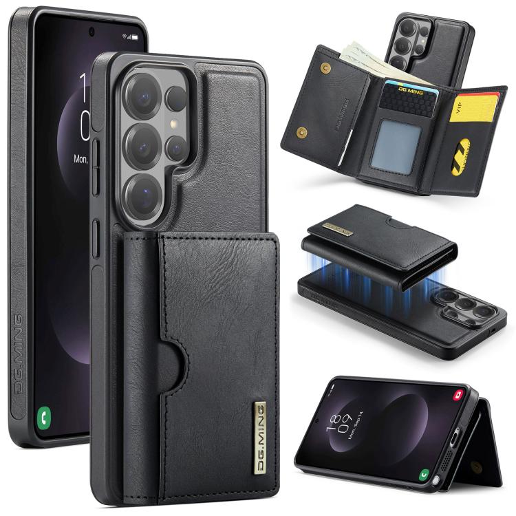 For Samsung Galaxy S26 Ultra 5G DG.MING M6 Series RFID Tri-fold Card Bag Removable Leather Phone Case(Black)