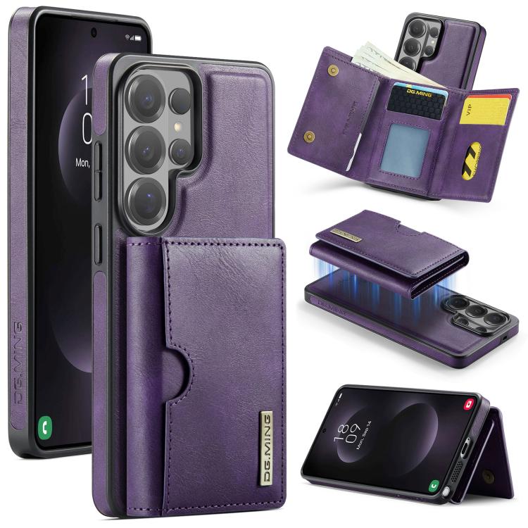 For Samsung Galaxy S26 Ultra 5G DG.MING M6 Series RFID Tri-fold Card Bag Removable Leather Phone Case(Purple)