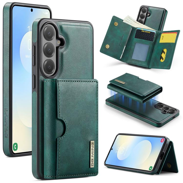 For Samsung Galaxy S26 5G DG.MING M6 Series RFID Tri-fold Card Bag Removable Leather Phone Case(Green)