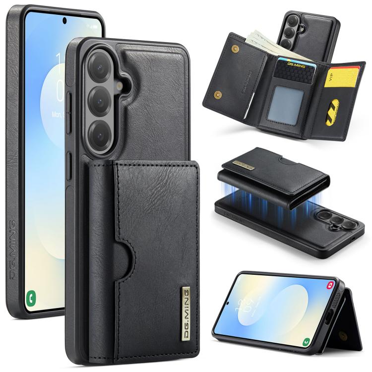 

For Samsung Galaxy S26+ 5G DG.MING M6 Series RFID Tri-fold Card Bag Removable Leather Phone Case(Black)