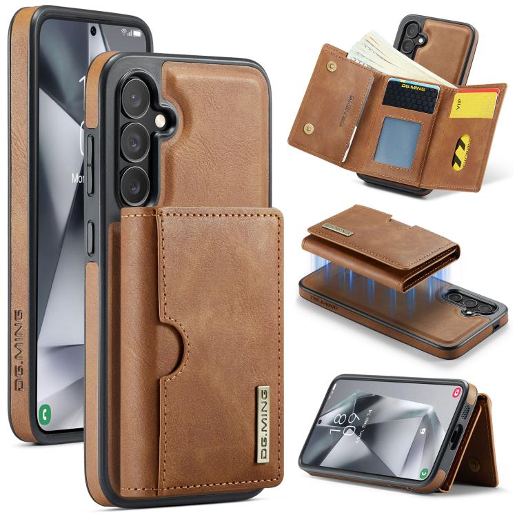 For Samsung Galaxy S24 5G DG.MING M6 Series RFID Tri-fold Card Bag Removable Leather Phone Case(Brown)