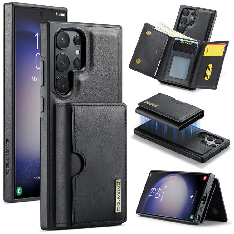 

For Samsung Galaxy S23 Ultra 5G DG.MING M6 Series RFID Tri-fold Card Bag Removable Leather Phone Case(Black)