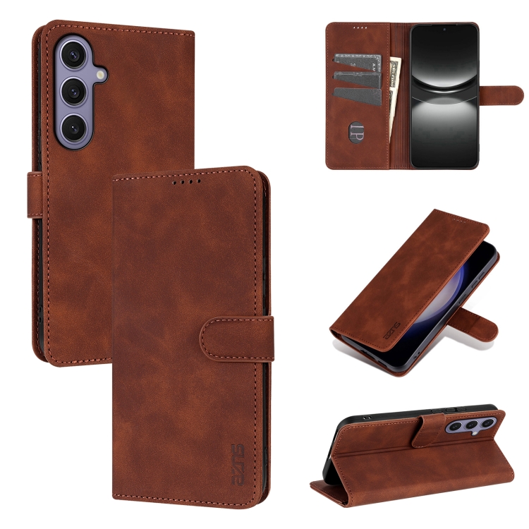 

For Samsung Galaxy S25 5G AZNS Skin Feel Calf Texture Flip Leather Phone Case(Brown)