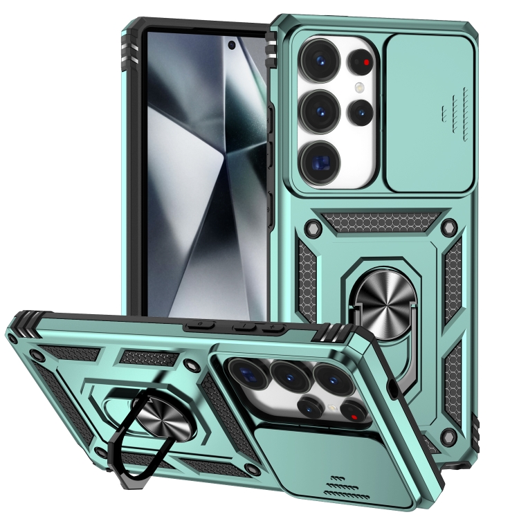 

For Samsung Galaxy S25 Ultra 5G Sliding Camshield Holder Phone Case(Green)