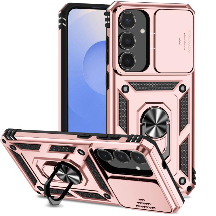 For Samsung Galaxy S25 FE 5G Sliding Camshield Holder Phone Case(Rose Gold)