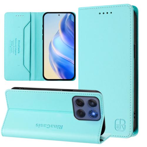 

For Motorola Edge 5G 2025 / Edge 60 Fusion RC01 Dual-Folded Magnetic Suction RFID Leather Phone Case(Mint Green)