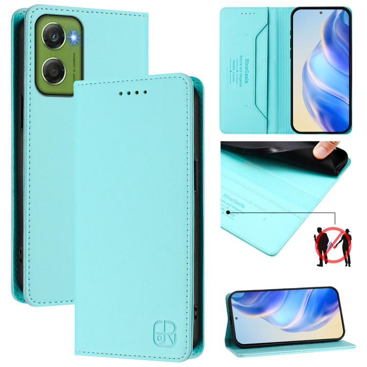 

For Motorola Moto G06 4G RC01 Dual-Folded Magnetic Suction RFID Leather Phone Case(Mint Green)