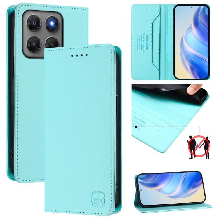 

For Motorola Moto G47 / G37 Power 5G RC01 Dual-Folded Magnetic Suction RFID Leather Phone Case(Mint Green)