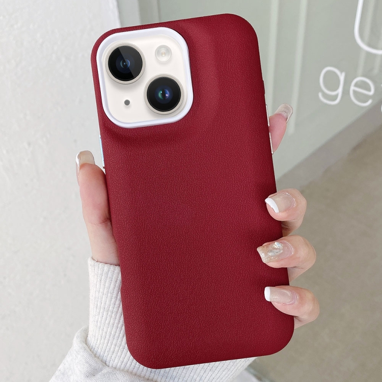 

For iPhone 14 Leather Texture Phone Case(Wine Red)