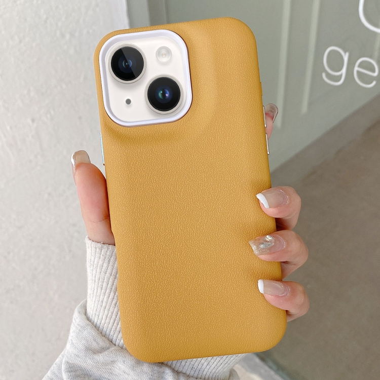 

For iPhone 15 Leather Texture Phone Case(Yellow)